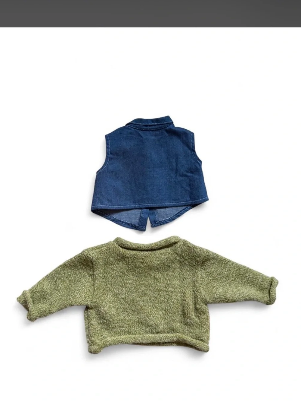 Vintage American girl doll Green sweater & denim vest
